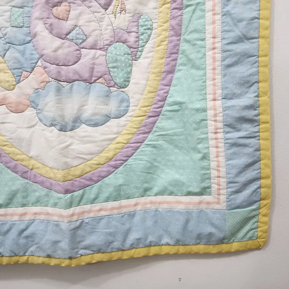 Vintage Bedtime Originals Teddy Bear Balloons Pastel Baby Crib Quilt Blanket